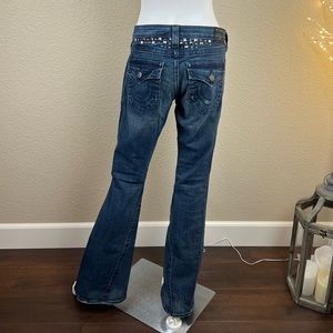 NWOT $229 True Religion Studded Pocket Flap Flare Joey Jeans